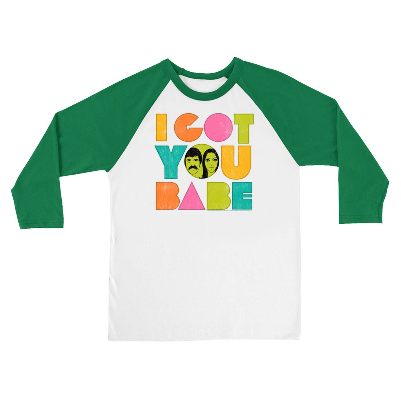 Sonny & Cher 3/4 Sleeve Baseball Tee | I Got You Babe Pastel Logo Distressed Sonny and Cher Shirt (Merchbar Exclusive)