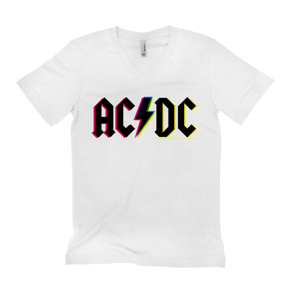 AC/DC Unisex V-neck T-Shirt | Neon Glitch Logo Shirt (Merchbar Exclusive)