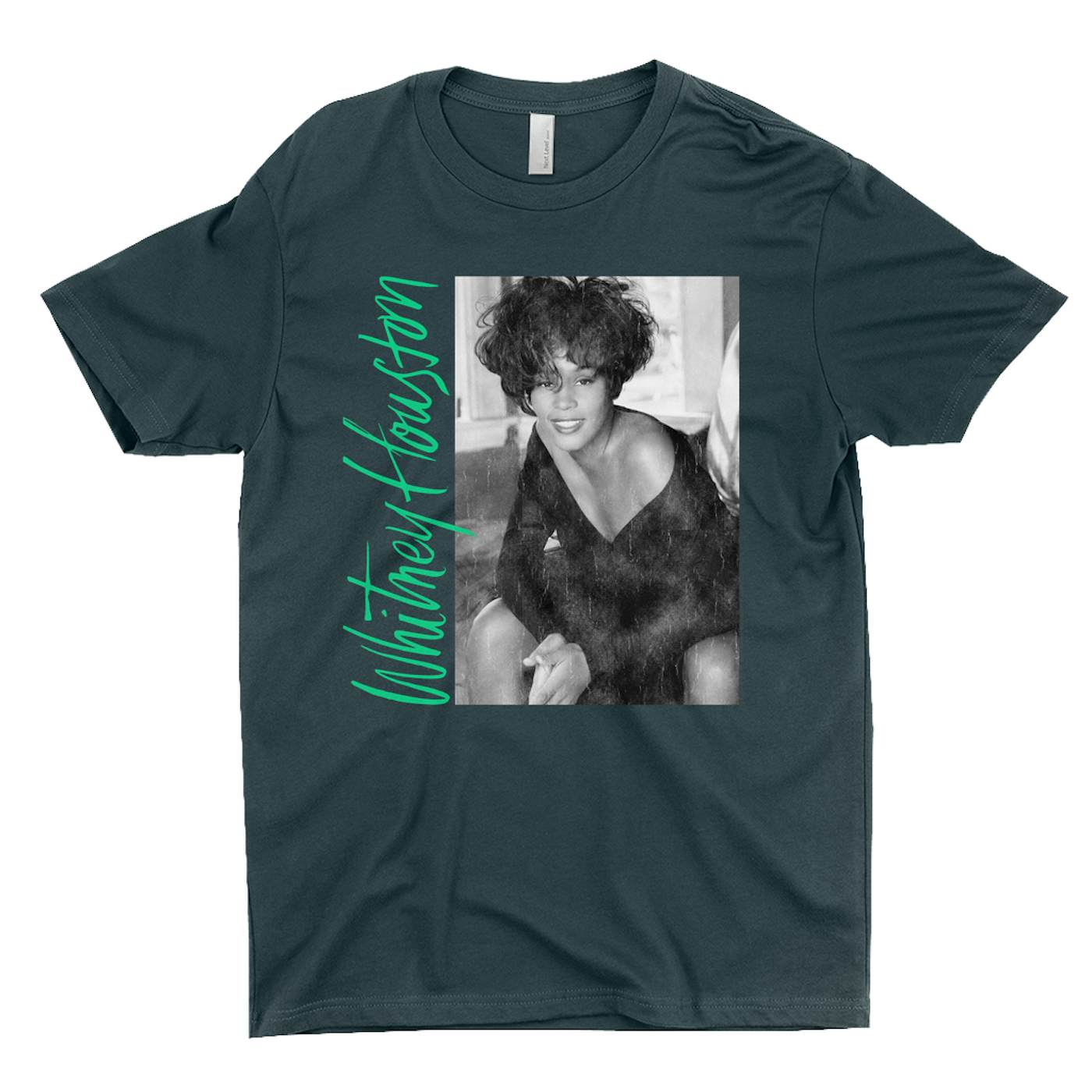 Mens Whitney Houston 90s Photo Screen Print White Graphic Tee Shirt-Medium