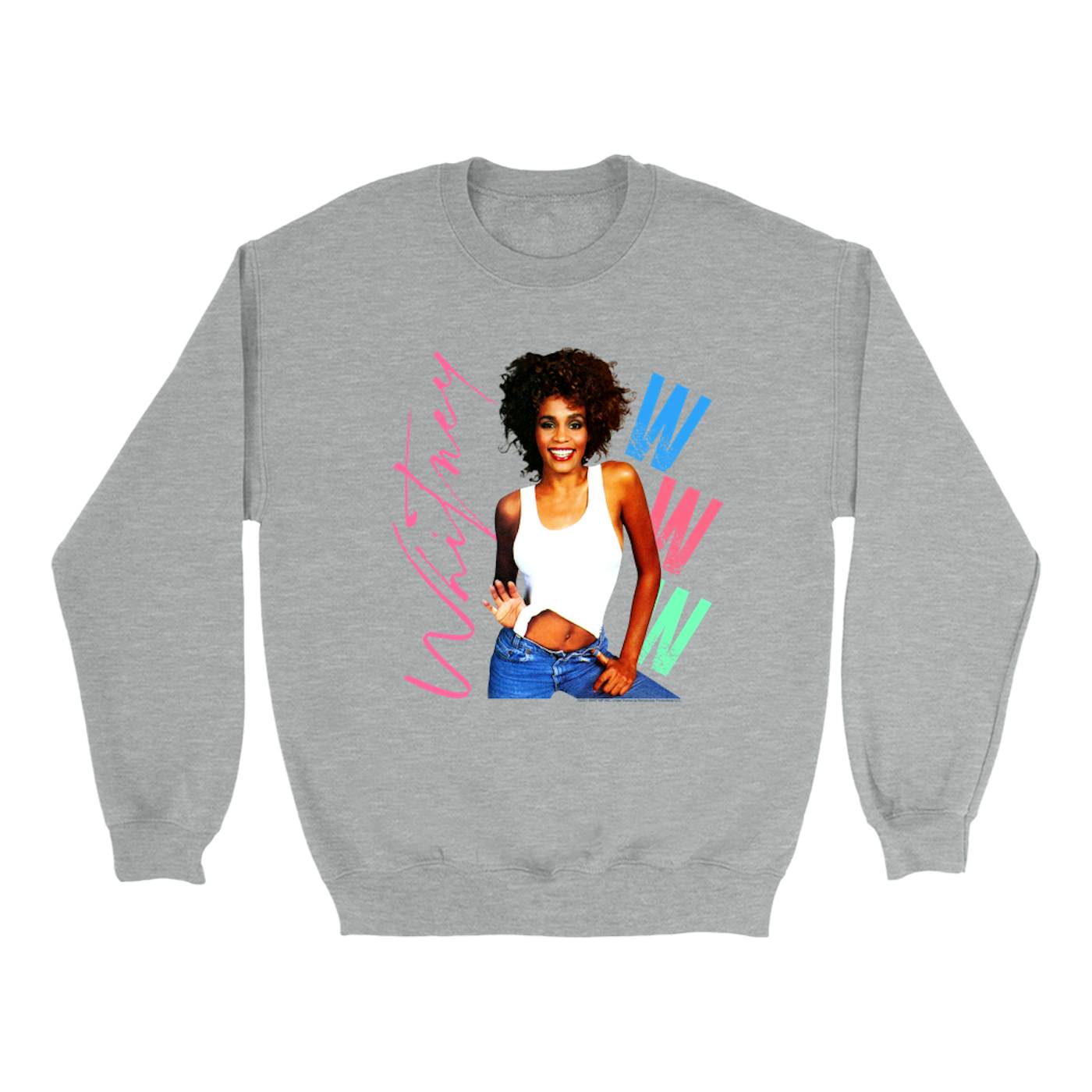 Whitney Houston Sweatshirt | Whitney Pastel W Design Whitney Houston Sweatshirt