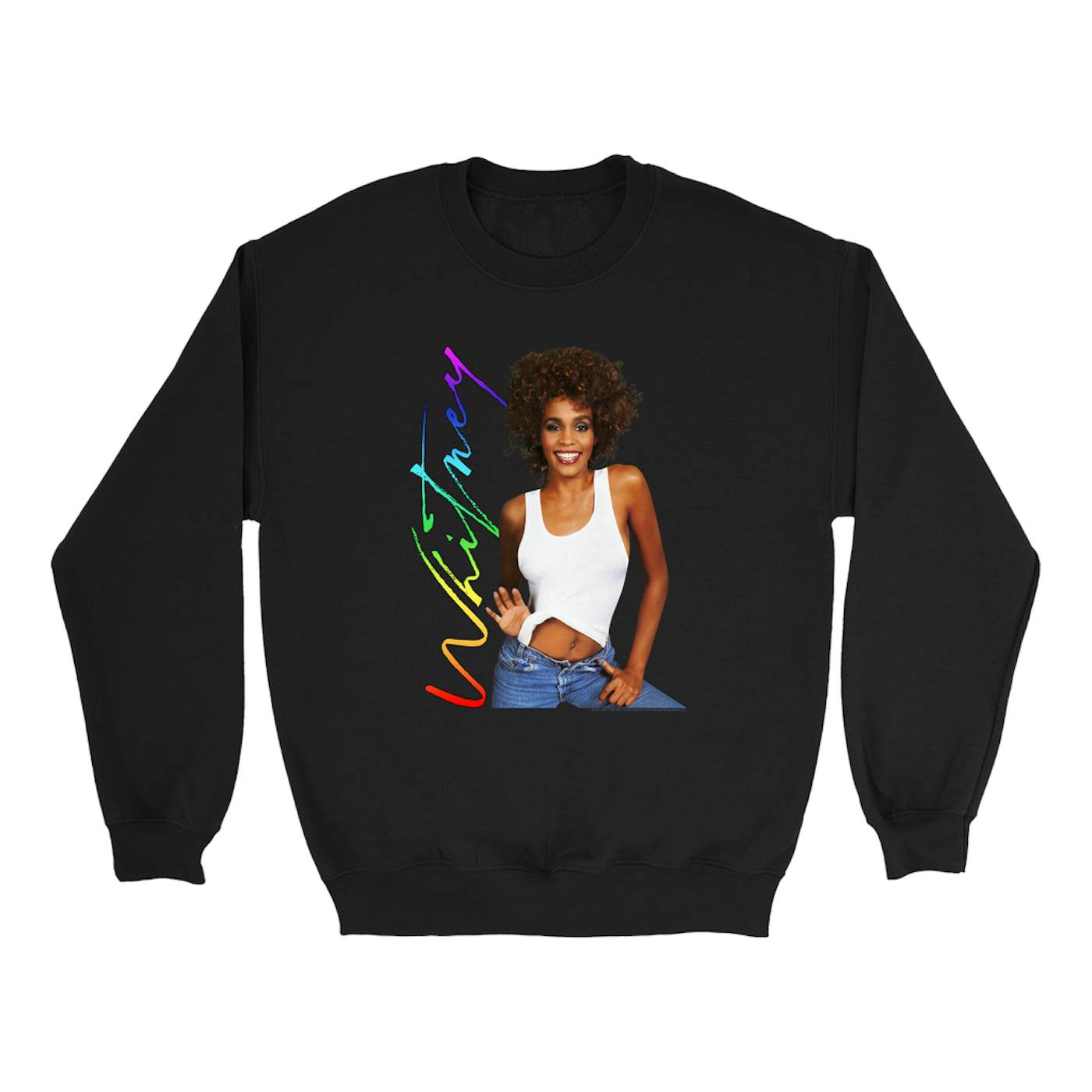 Whitney Houston Sweatshirt | 1987 Album Photo Rainbow Signature Image Whitney Houston Sweatshirt (Merchbar Exclusive)