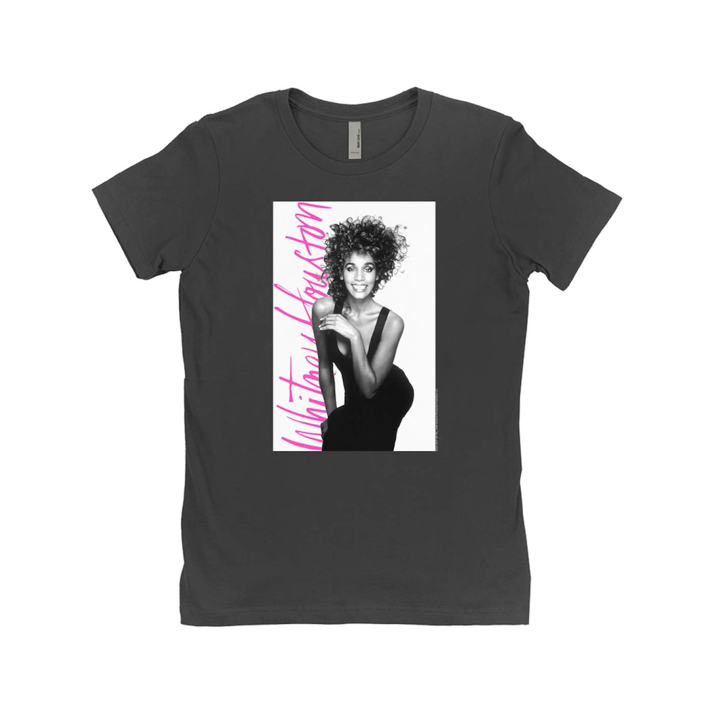 Whitney Houston Ladies' Boyfriend T-Shirt | Album Photo With Hot Pink Signature Image Whitney Houston Shirt