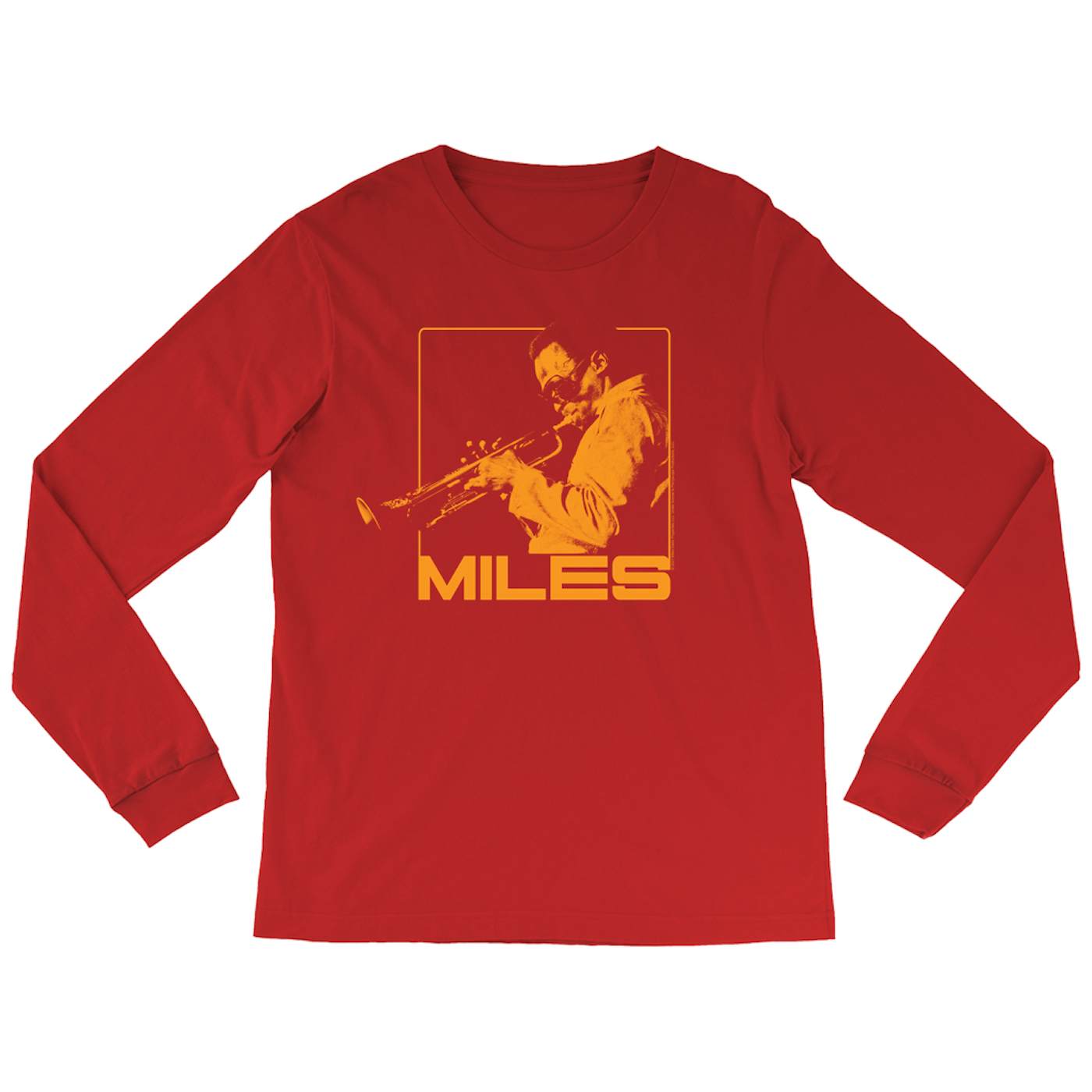 Miles Davis Long Sleeve Shirt | Miles Playing Trumpet Orange