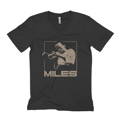 Miles Davis Unisex V-neck T-Shirt | Miles Playing Trumpet Distressed Design Miles Davis Shirt (Merchbar Exclusive)