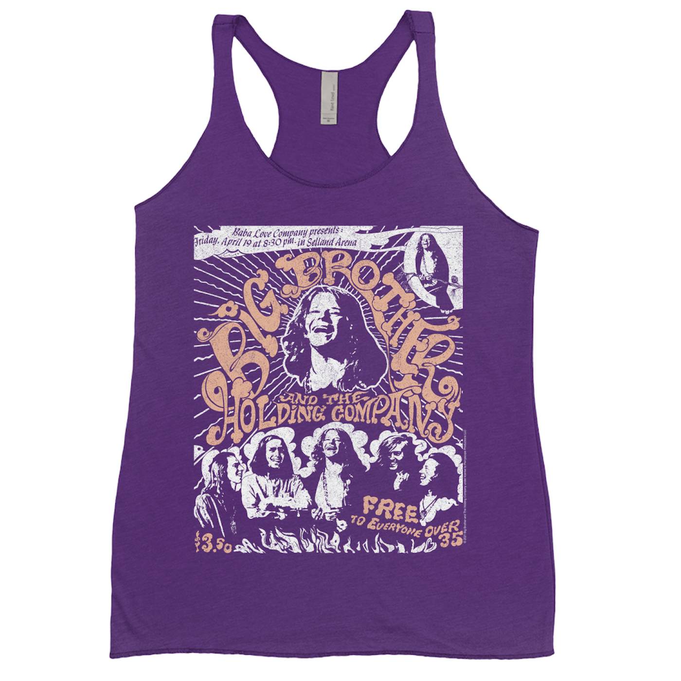 Big Brother & The Holding Company Big Brother and The Holding Co. Bold Colored Racerback Tank | Featuring Janis Joplin Fresno Concert Flyer Big Brother and The Holding Co. Shirt
