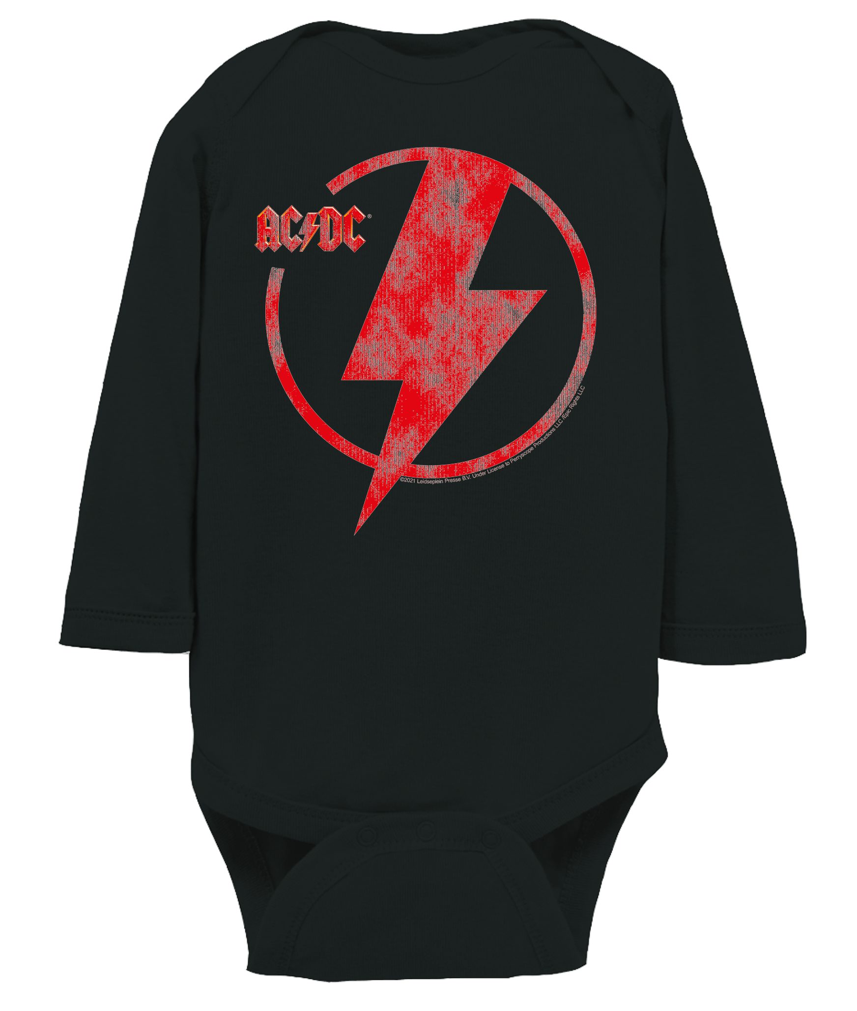 AC/DC Long Sleeve Onesie | Logo Lightning Bolt Red Distressed Onesie
