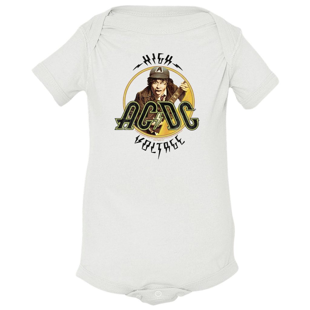 AC/DC Short Sleeve Bodysuit | High Voltage Album Design Distressed Bodysuit