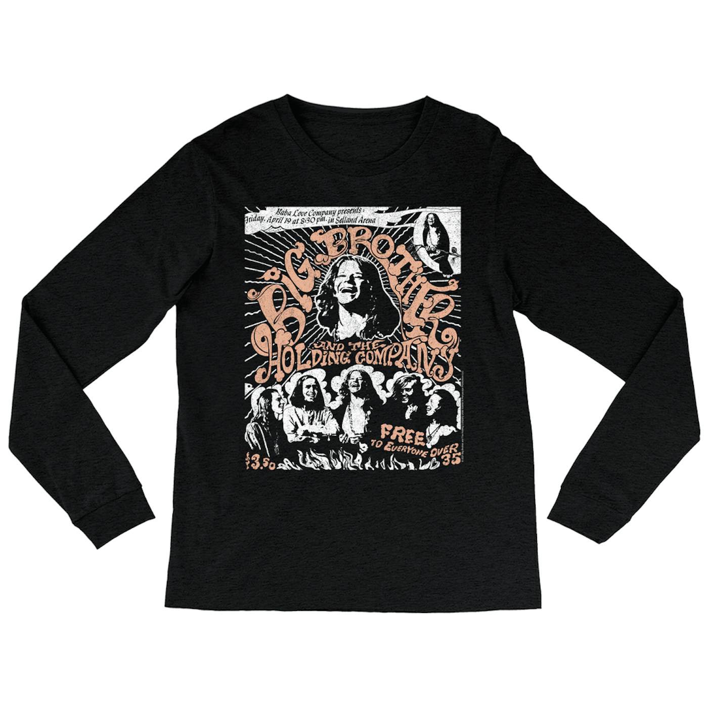 Big Brother & The Holding Company Big Brother and The Holding Co. Heather Long Sleeve Shirt | Featuring Janis Joplin Fresno Concert Flyer Big Brother and The Holding Co. Shirt