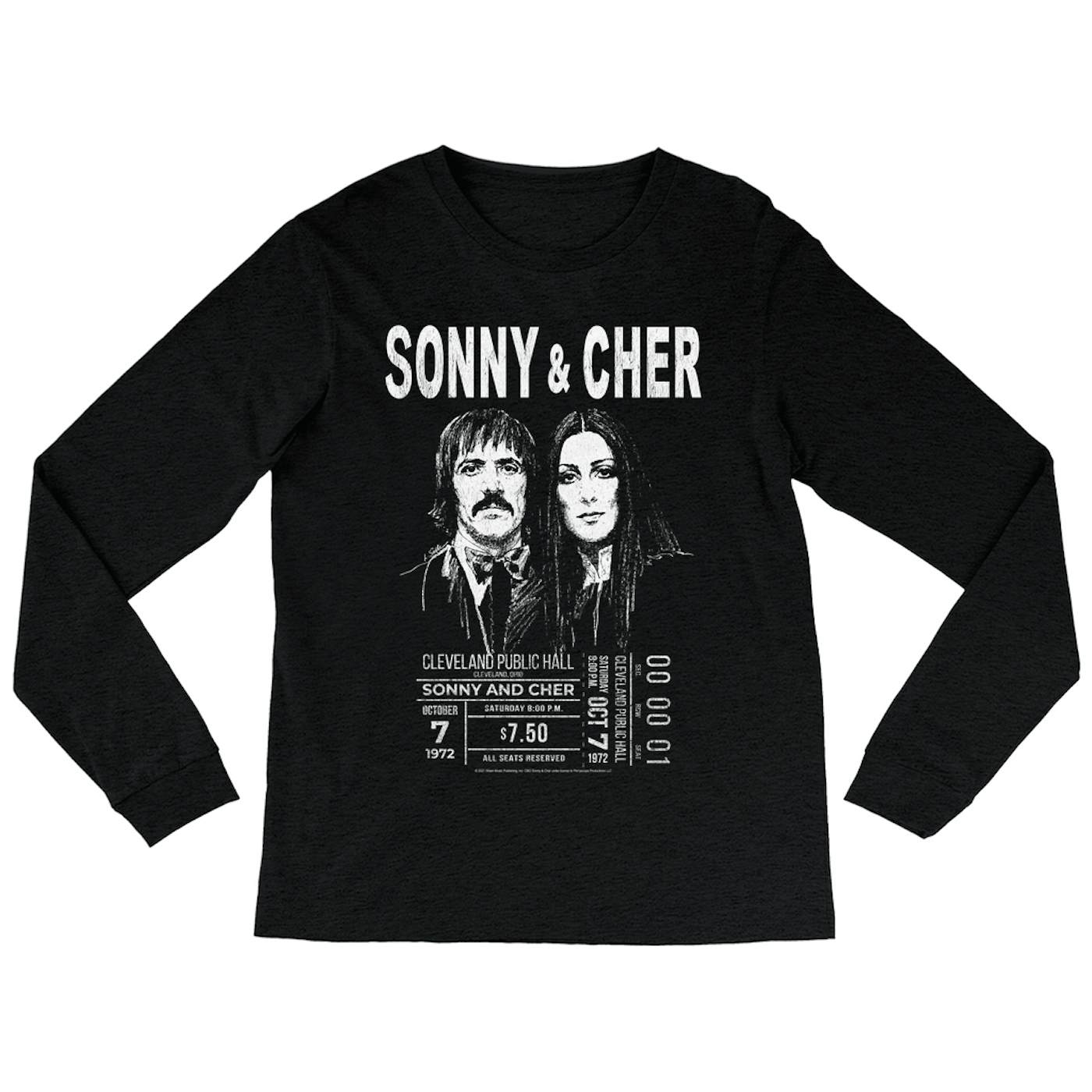 Sonny & Cher Heather Long Sleeve Shirt | Cleaveland Hall Concert Ticket Stub Sonny and Cher Shirt (Merchbar Exclusive)