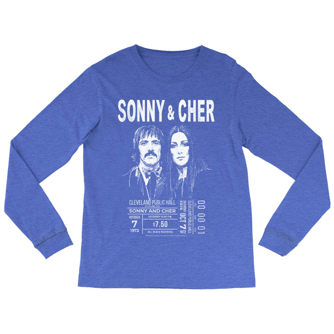Sonny & Cher Heather Long Sleeve Shirt | Cleaveland Hall Concert Ticket Stub Sonny and Cher Shirt (Merchbar Exclusive)