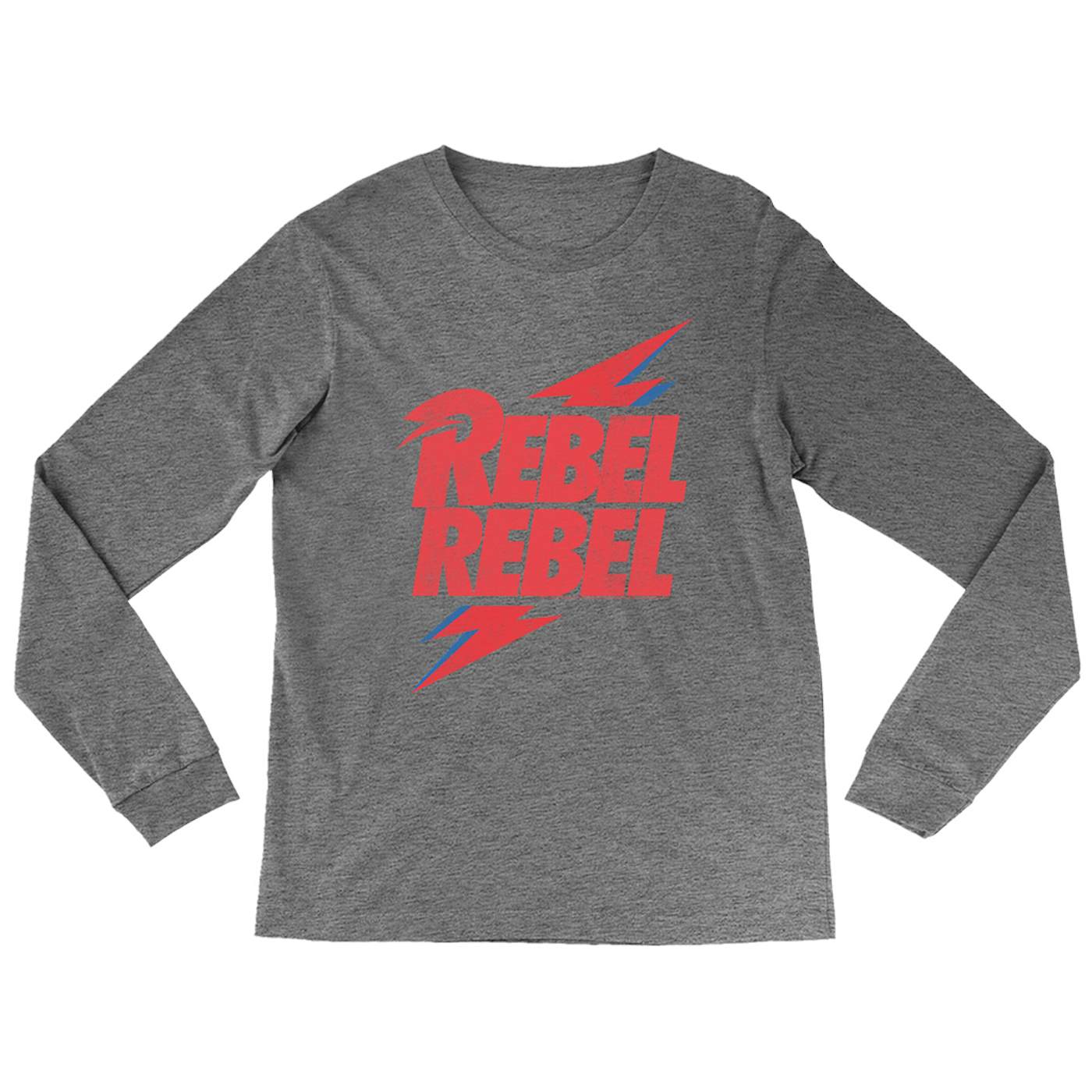 David Bowie Heather Long Sleeve Shirt | Rebel Rebel Lightning Bolt  Distressed David Bowie Shirt