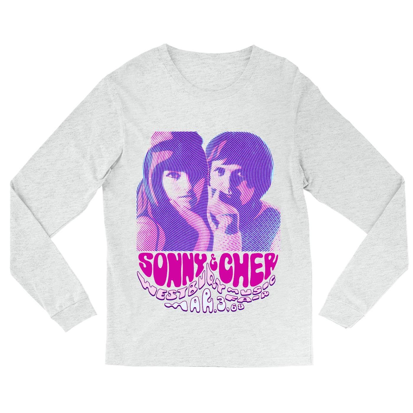 Sonny & Cher Heather Long Sleeve Shirt | Westbusry Music Fair Psychedelic Flyer Sonny and Cher Shirt