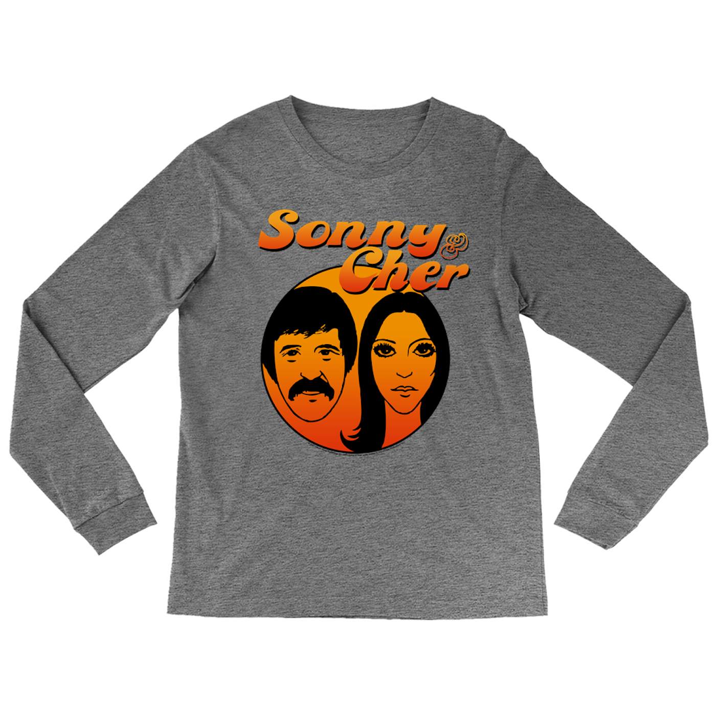 Sonny & Cher Heather Long Sleeve Shirt | Comedy Hour Illustration And Logo Ombre Sonny and Cher Shirt