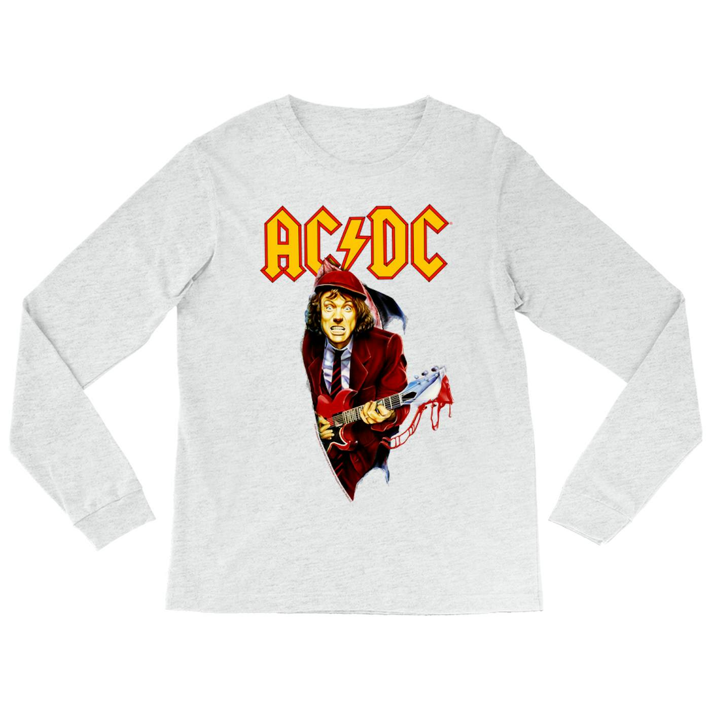 AC/DC Heather Long Sleeve Shirt | Angus Young With Bloody Guitar Design ACDC Shirt