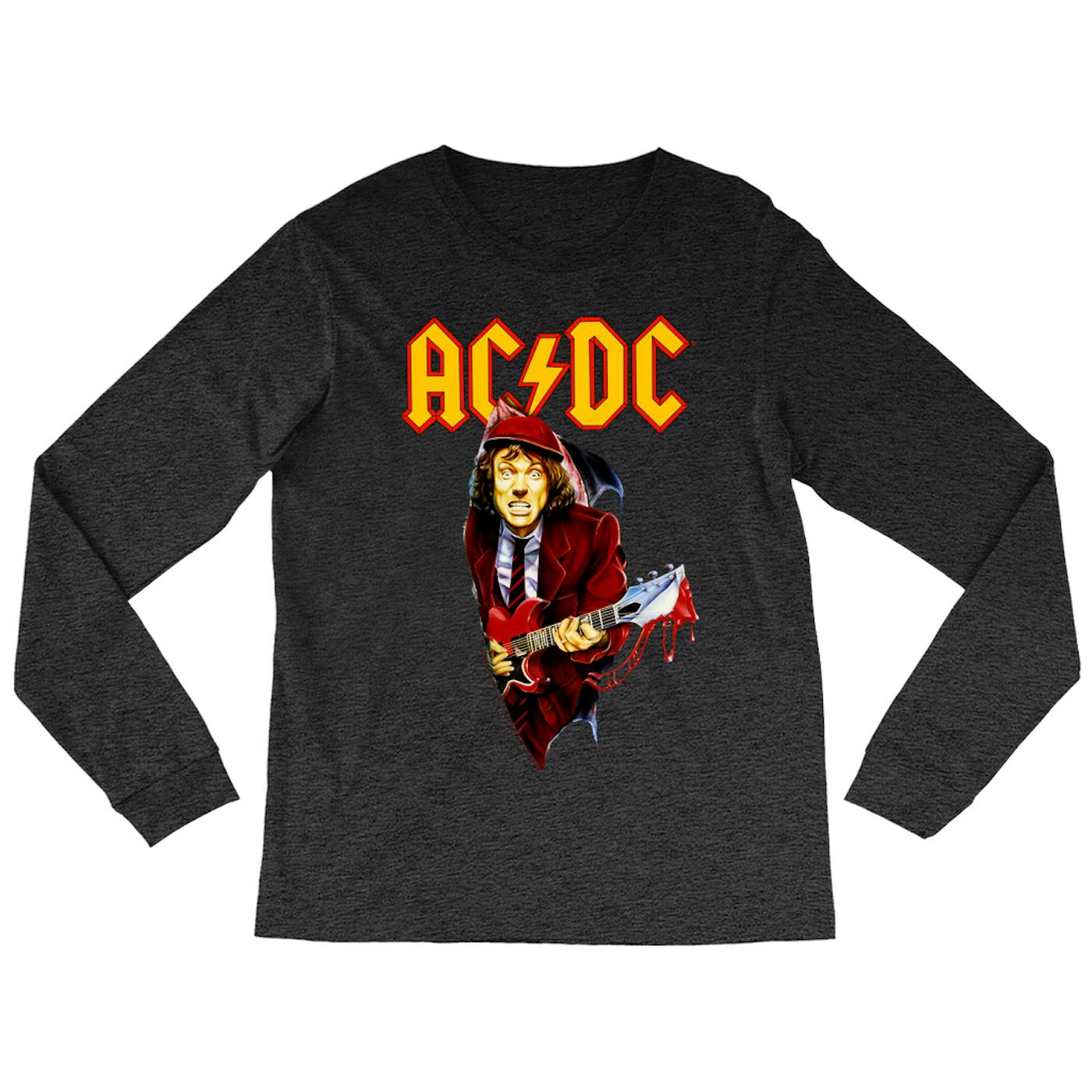 AC/DC Heather Long Sleeve Shirt | Angus Young With Bloody Guitar