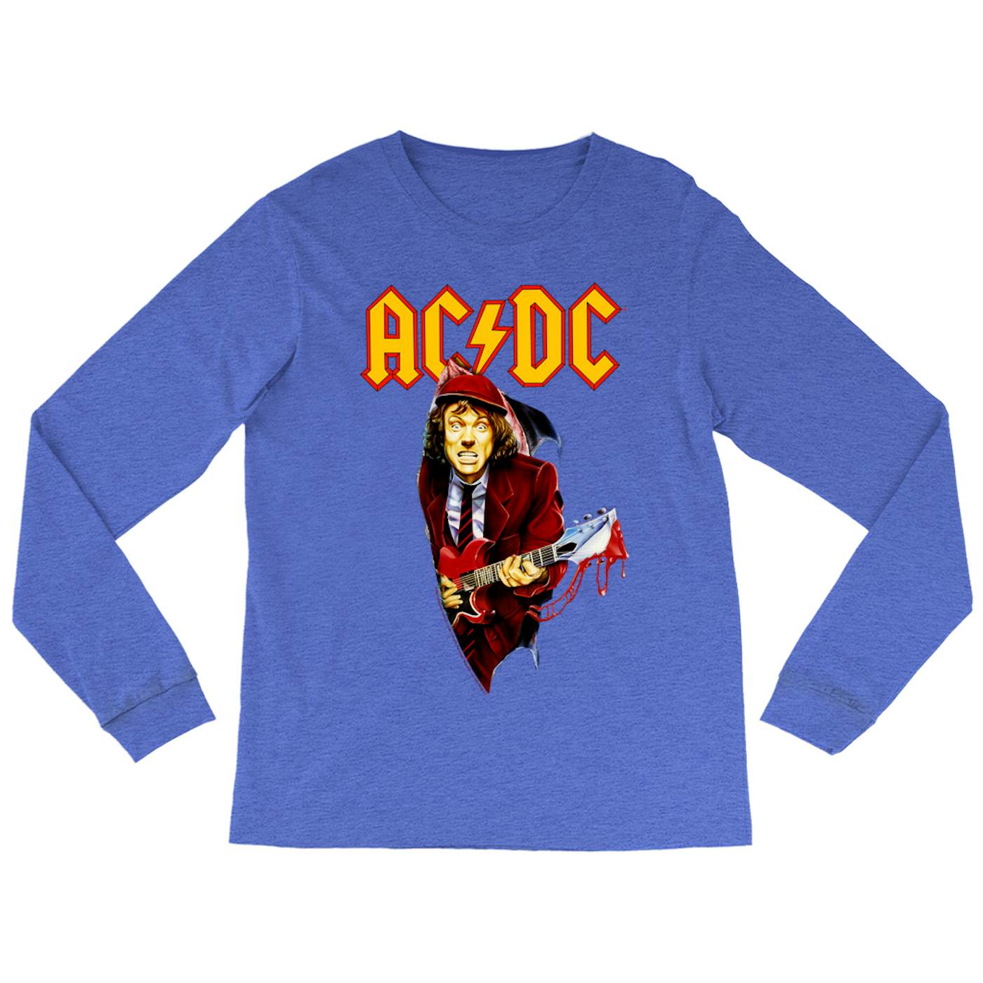 AC/DC Heather Long Sleeve Shirt | Angus Young With Bloody Guitar