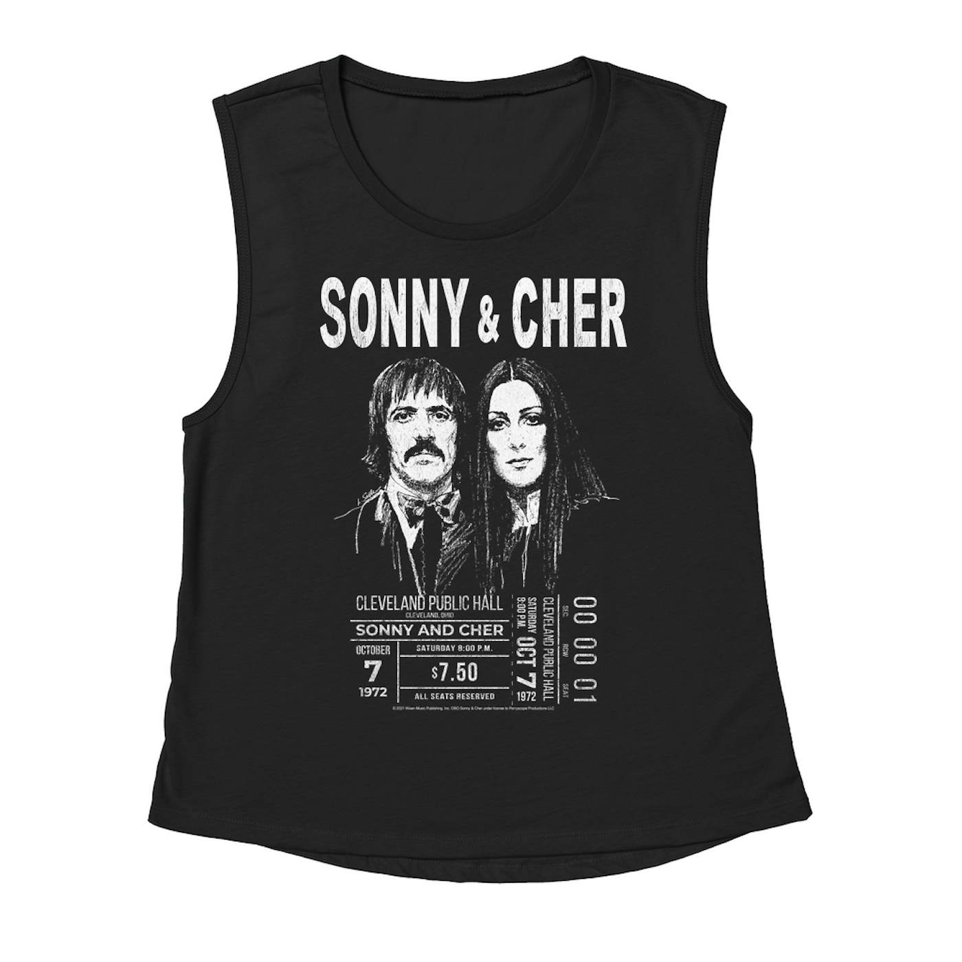 Sonny & Cher Ladies' Muscle Tank Top | Cleaveland Hall Concert Ticket Stub Sonny and Cher Shirt (Merchbar Exclusive)