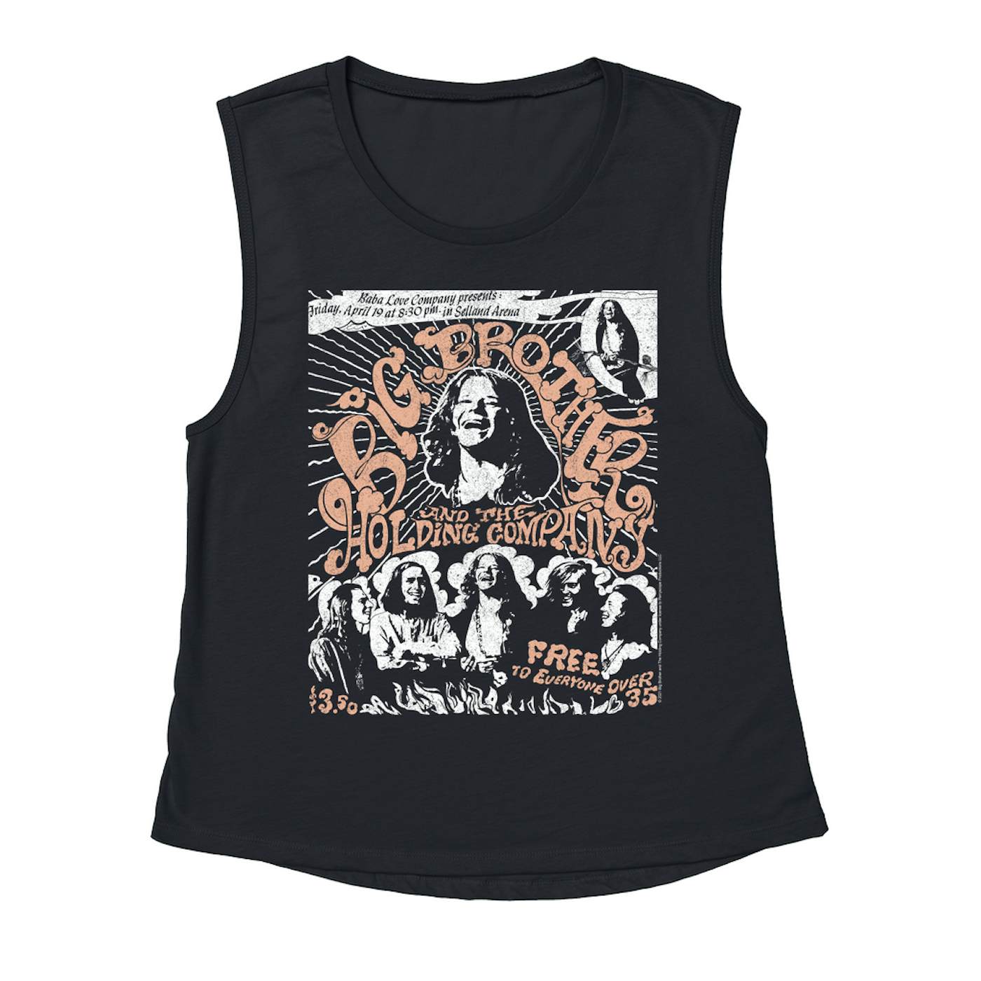 Big Brother & The Holding Company Big Brother and The Holding Co. Ladies' Muscle Tank Top | Featuring Janis Joplin Fresno Concert Flyer Big Brother and The Holding Co. Shirt