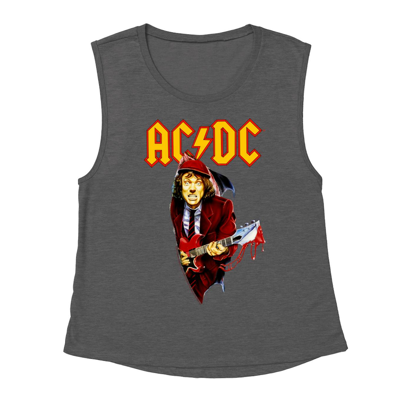 AC/DC Ladies' Muscle Tank Top | Angus Young With Bloody Guitar Design ACDC Shirt