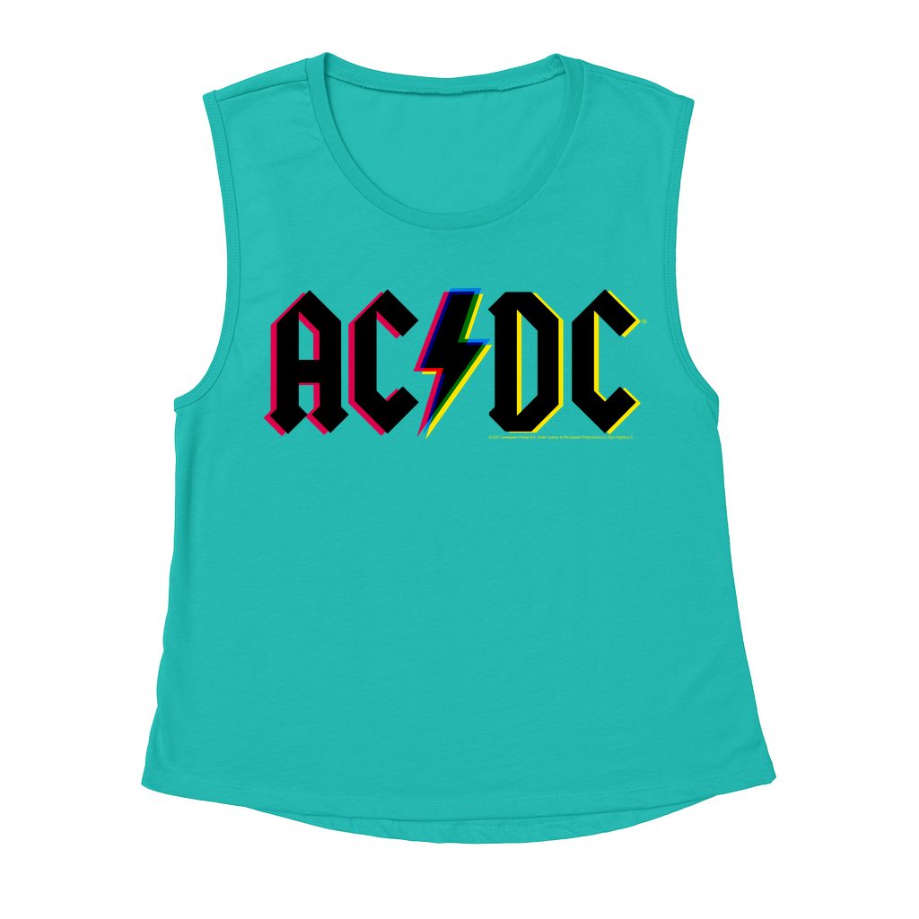 AC/DC Ladies' Muscle Tank Top | Neon Glitch Logo Shirt (Merchbar Exclusive)