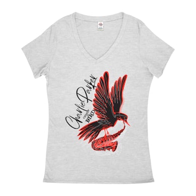 Charlie Parker Ladies' V-neck T-Shirt | Chasin' The Bird Black And Red Design Charlie Parker Shirt