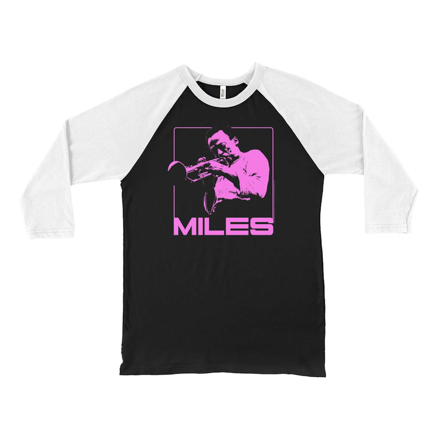 Miles Davis 3/4 Sleeve Baseball Tee | Miles Playing Trumpet Pink