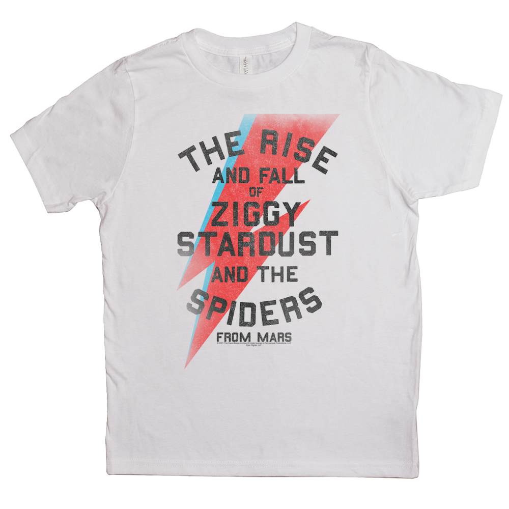 David Bowie Kids T-Shirt | The Rise And Fall Of Ziggy Stardust And The  Spiders From Mars Lightning Bolt Distressed David Bowie Kids Shirt  (Merchbar Exclusive)