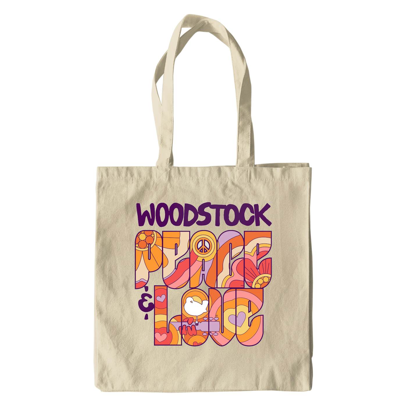 Woodstock Canvas Tote Bag | Peace And Love Groovy Design Woodstock Bag (Merchbar Exclusive)