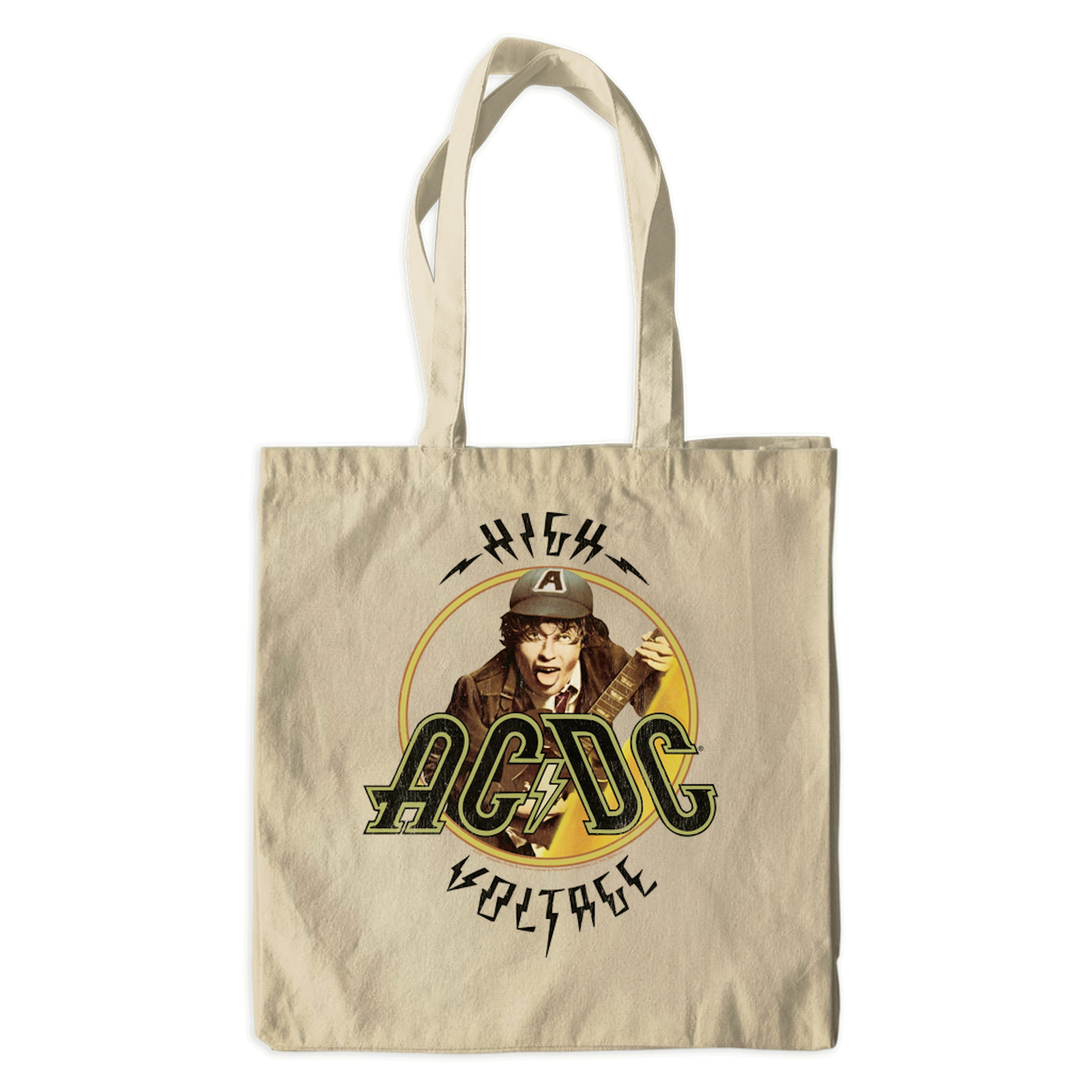 AC/DC Canvas Tote Bag | High Voltage Album Design Distressed Bag
