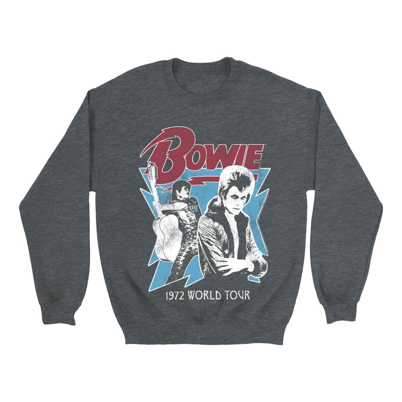 David Bowie Sweatshirt | 1972 World Tour Blue Design Distressed David Bowie Sweatshirt