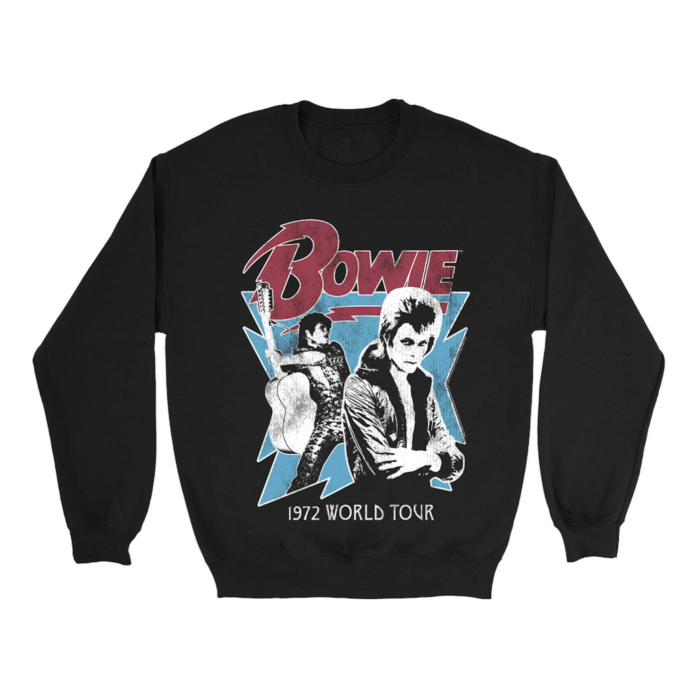 David Bowie Sweatshirt | 1972 World Tour Blue Design Distressed David Bowie Sweatshirt