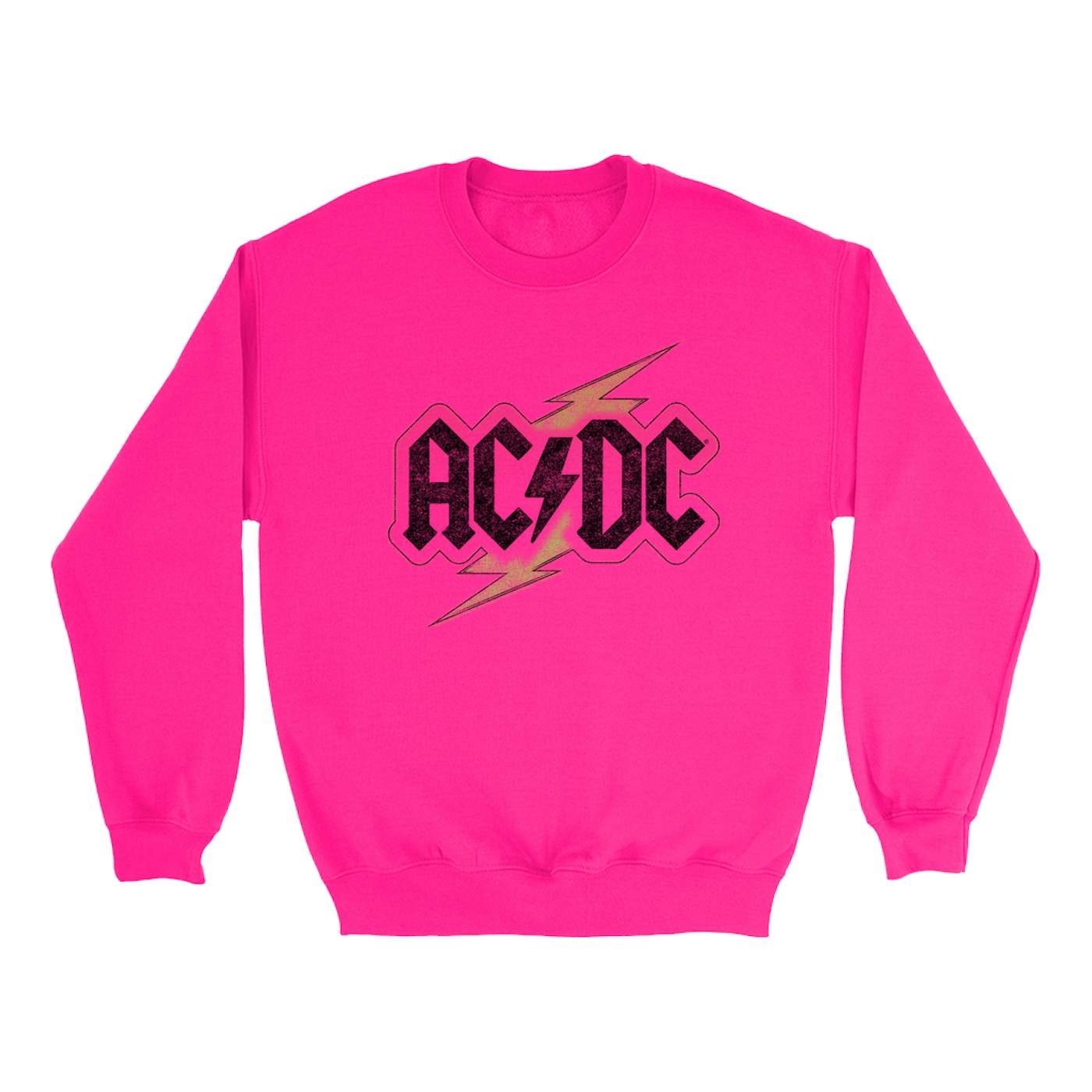 AC/DC Bright Colored Sweatshirt | Gold Bolt Logo Distressed ACDC Sweatshirt