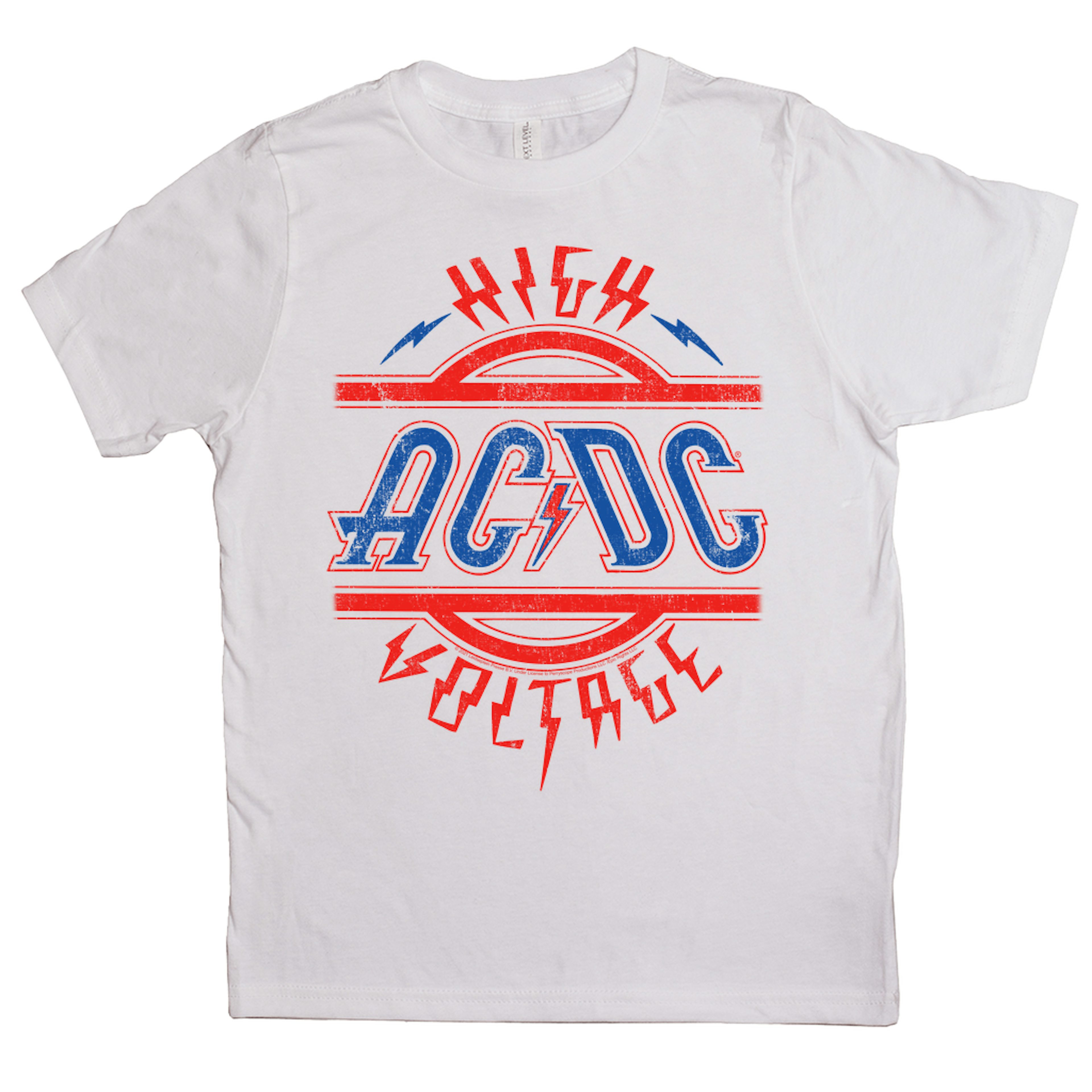 AC/DC Kids T-Shirt | Red and Blue High Voltage Distressed Kids Shirt ...