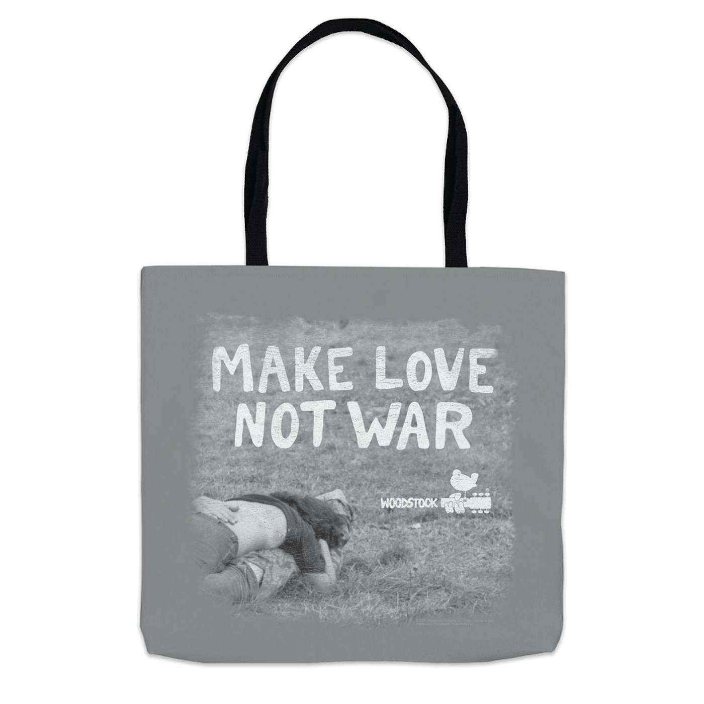 Woodstock Tote Bag | Make Love Not War Famous Image Distressed Woodstock Bag