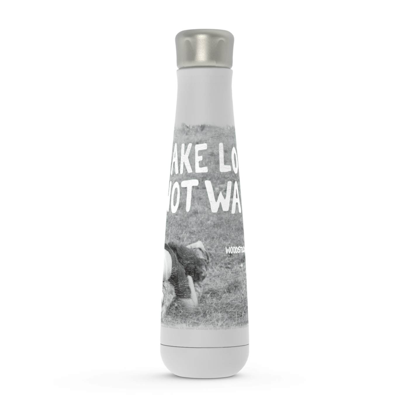 Woodstock Peristyle Water Bottle | Make Love Not War Famous Image Distressed Woodstock Water Bottle