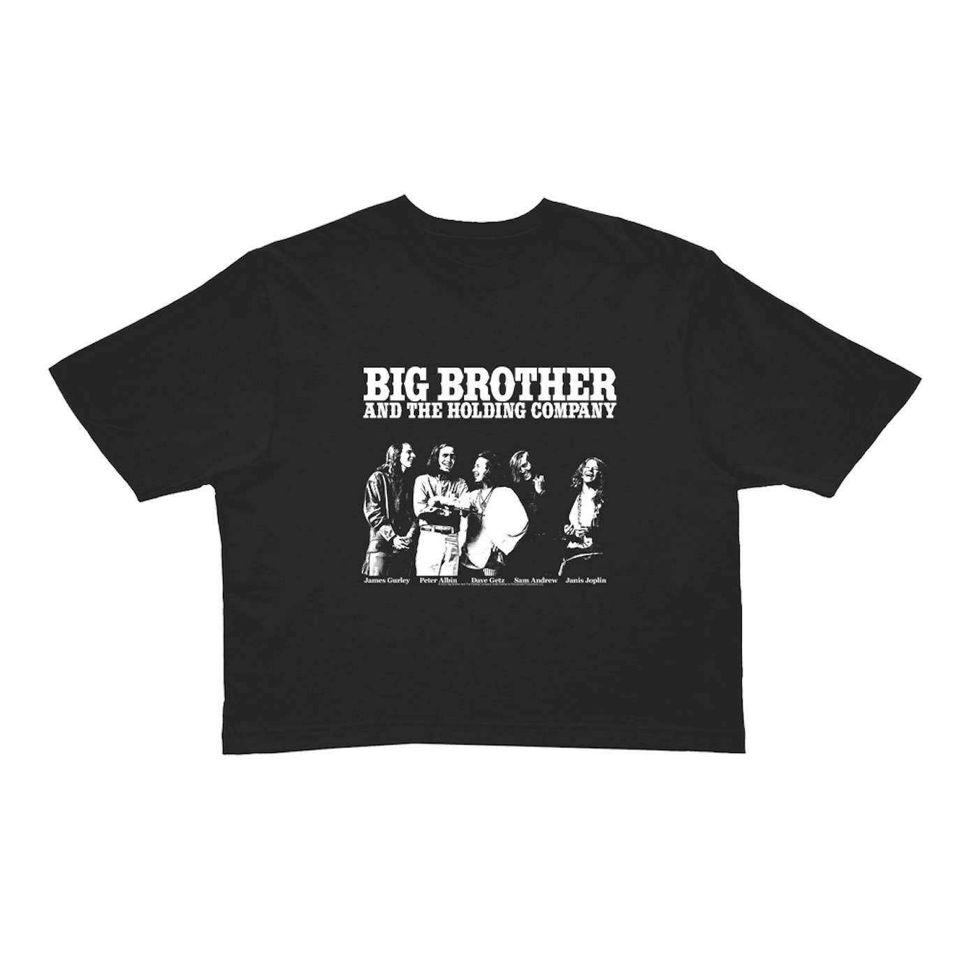 Big Brother & The Holding Company Big Brother and The Holding Co. Ladies' Crop Tee | Featuring Janis Joplin Black and White Photo Big Brother and The Holding Co. Crop T-shirt