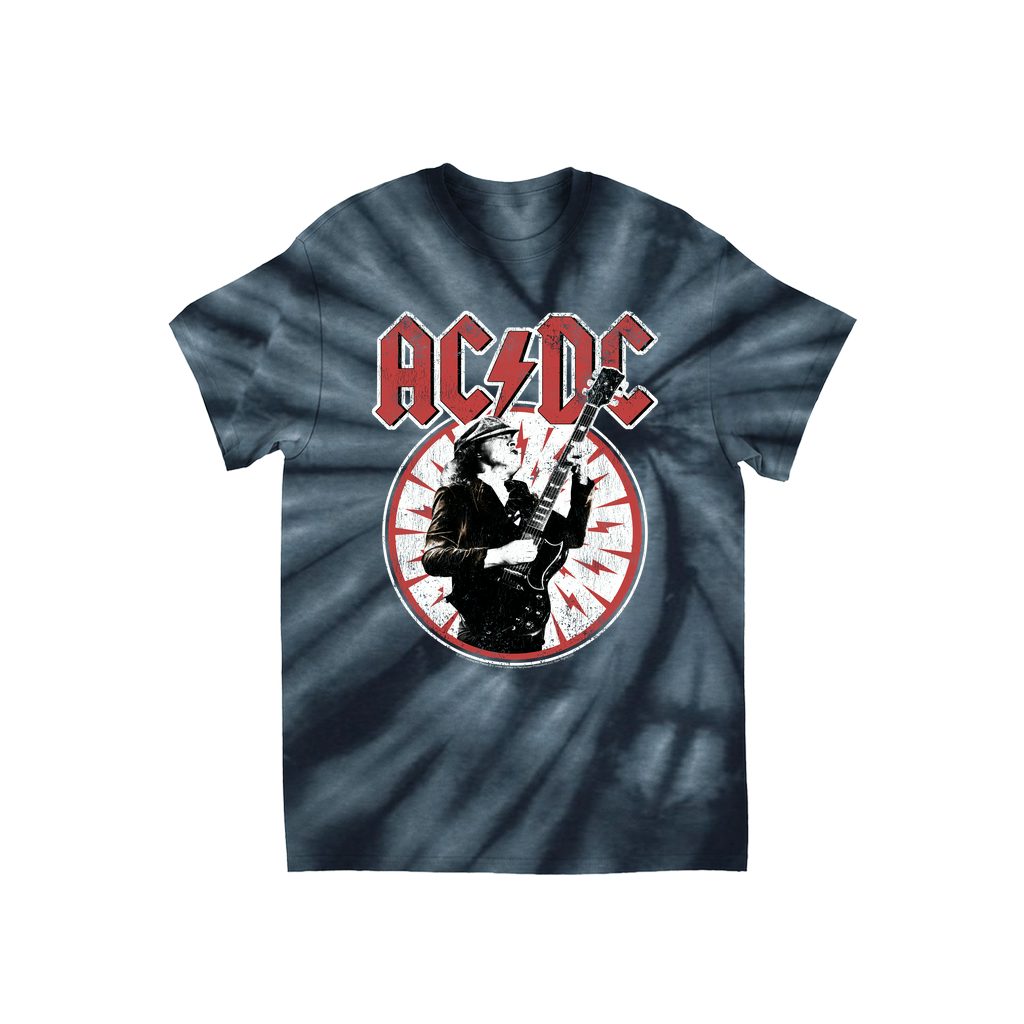 AC/DC Tie Dye T-Shirt | Angus Young In Bolts Design Distressed ...