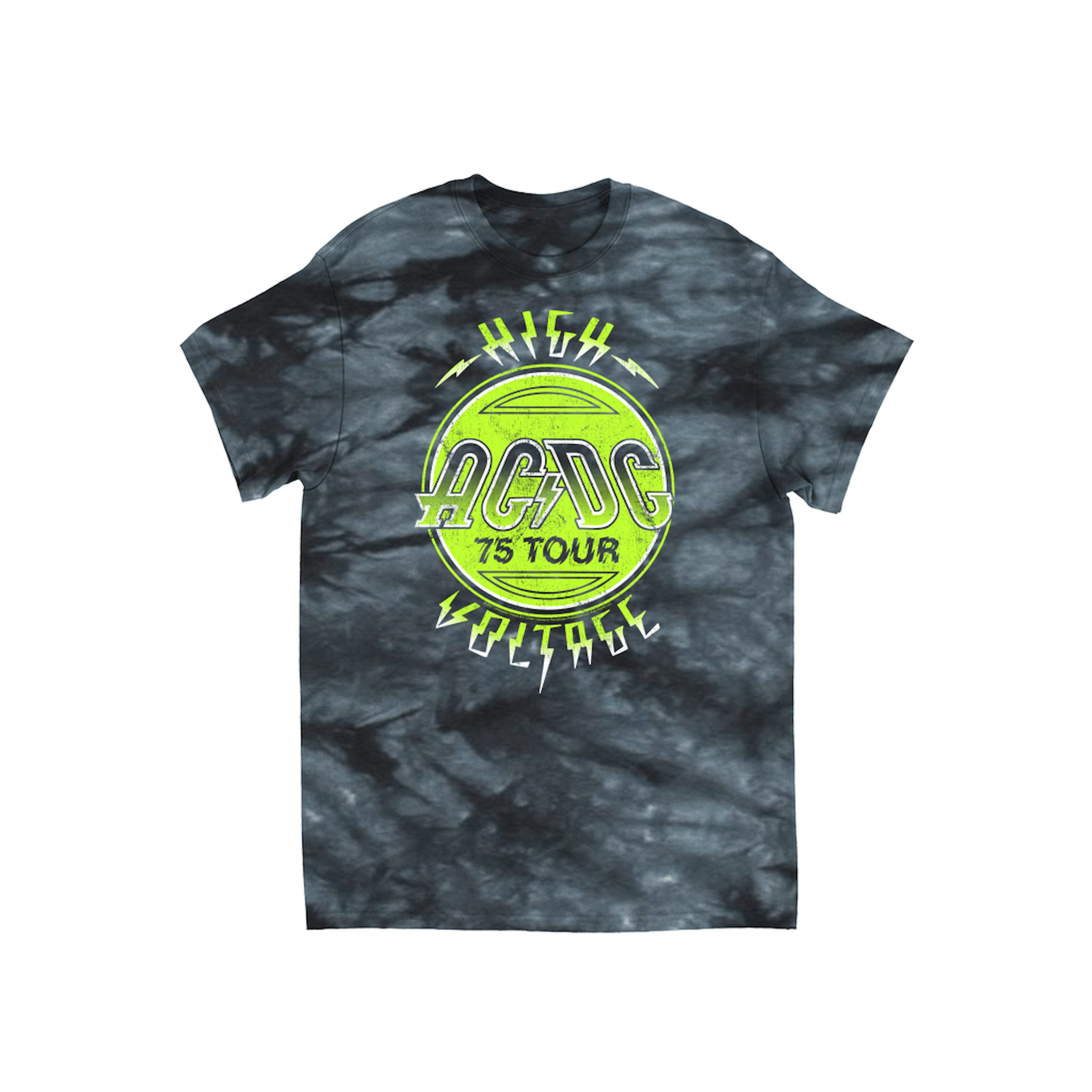 AC/DC Tie Dye T-Shirt | Electric Green High Voltage Design (Merchbar ...