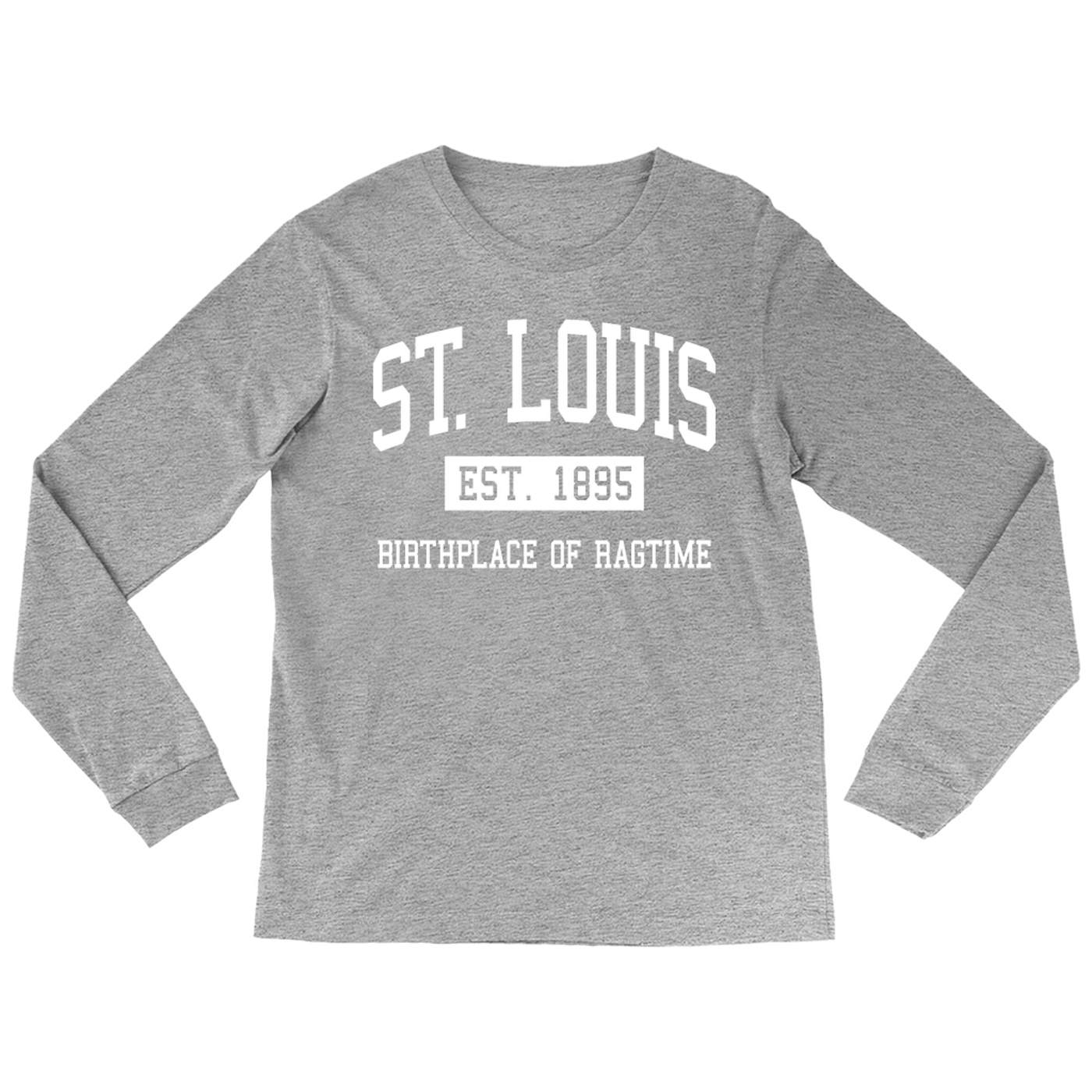 Youth Large St Louis Blues Long Sleeve Cotton T Shirt Top Gray Note Logo  Gold