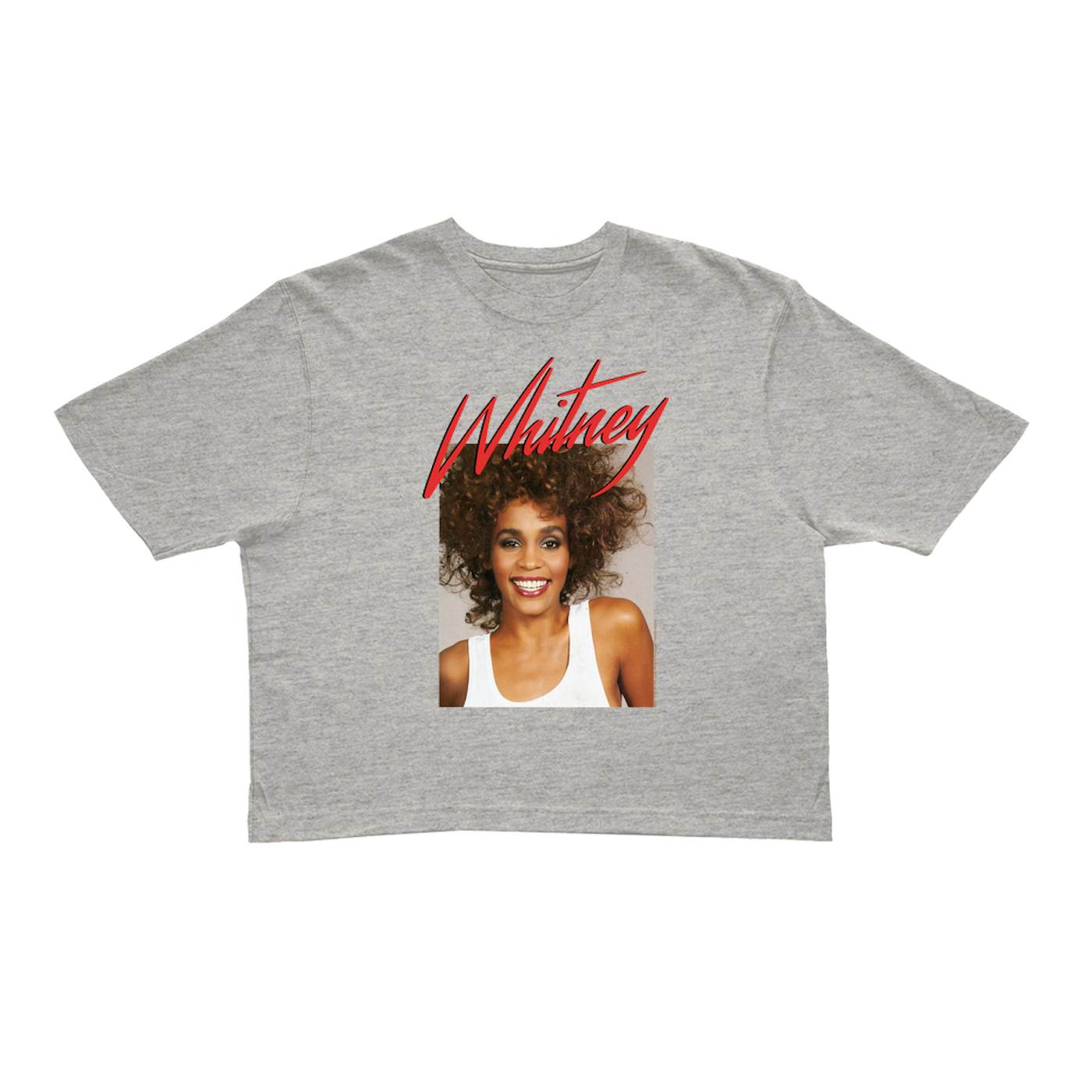 Whitney Houston Ladies' Crop Tee | 1987 Photo And Red Logo Image Whitney Houston Crop T-shirt