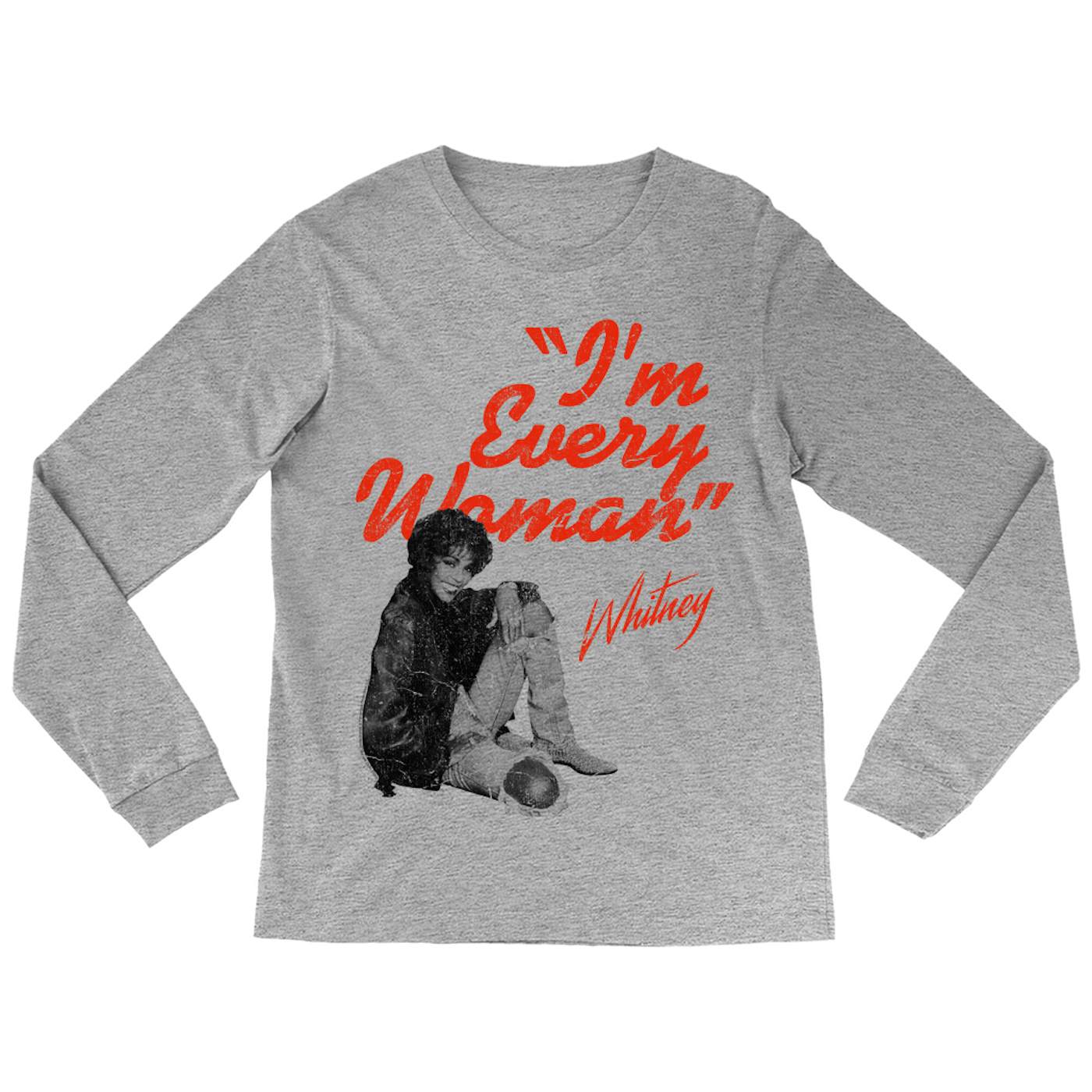 Whitney Houston Long Sleeve Shirt | I'm Every Woman Distressed (Merchbar Exclusive) Whitney Houston Shirt