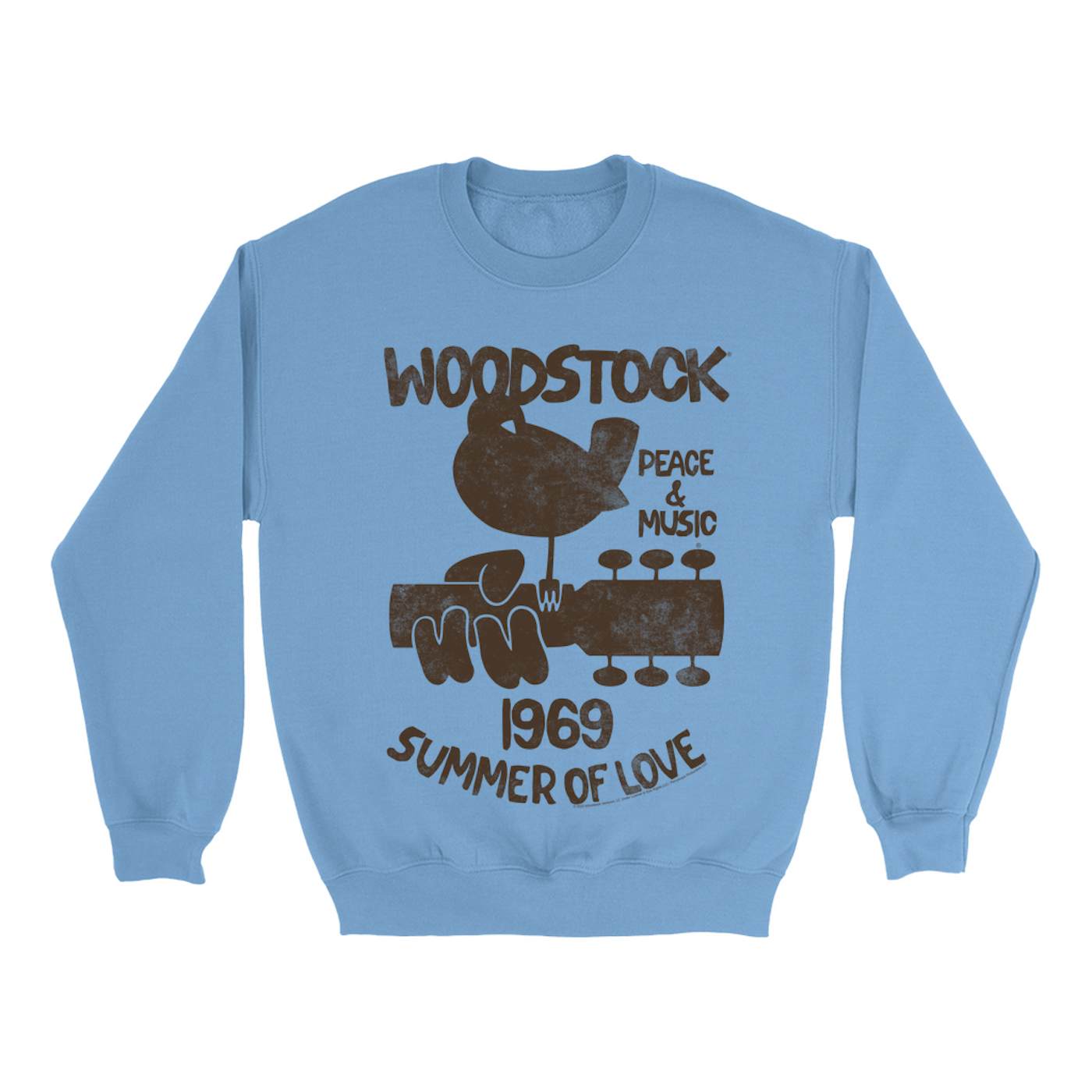 Woodstock Bright Colored Sweatshirt | Peace And Music 1969 Logo Image Distressed Woodstock Sweatshirt