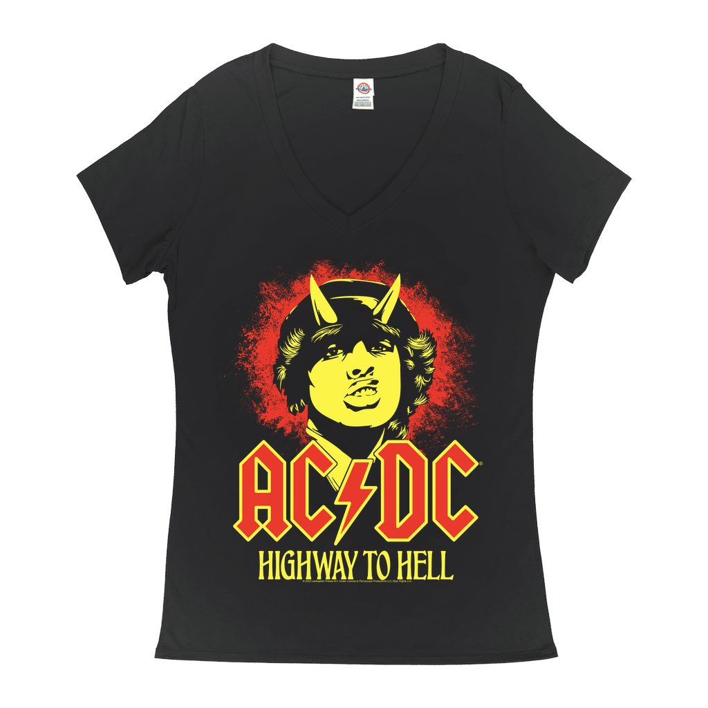 AC/DC Ladies' V-neck T-Shirt | Red Yellow Angus Highway To Hell Design ...