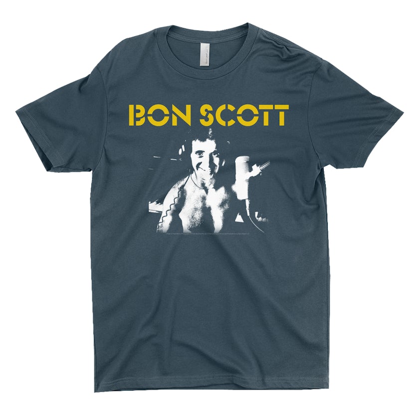 Bon Scott T-Shirt | Black And White With Yellow Stencil Logo Bon Scott ...
