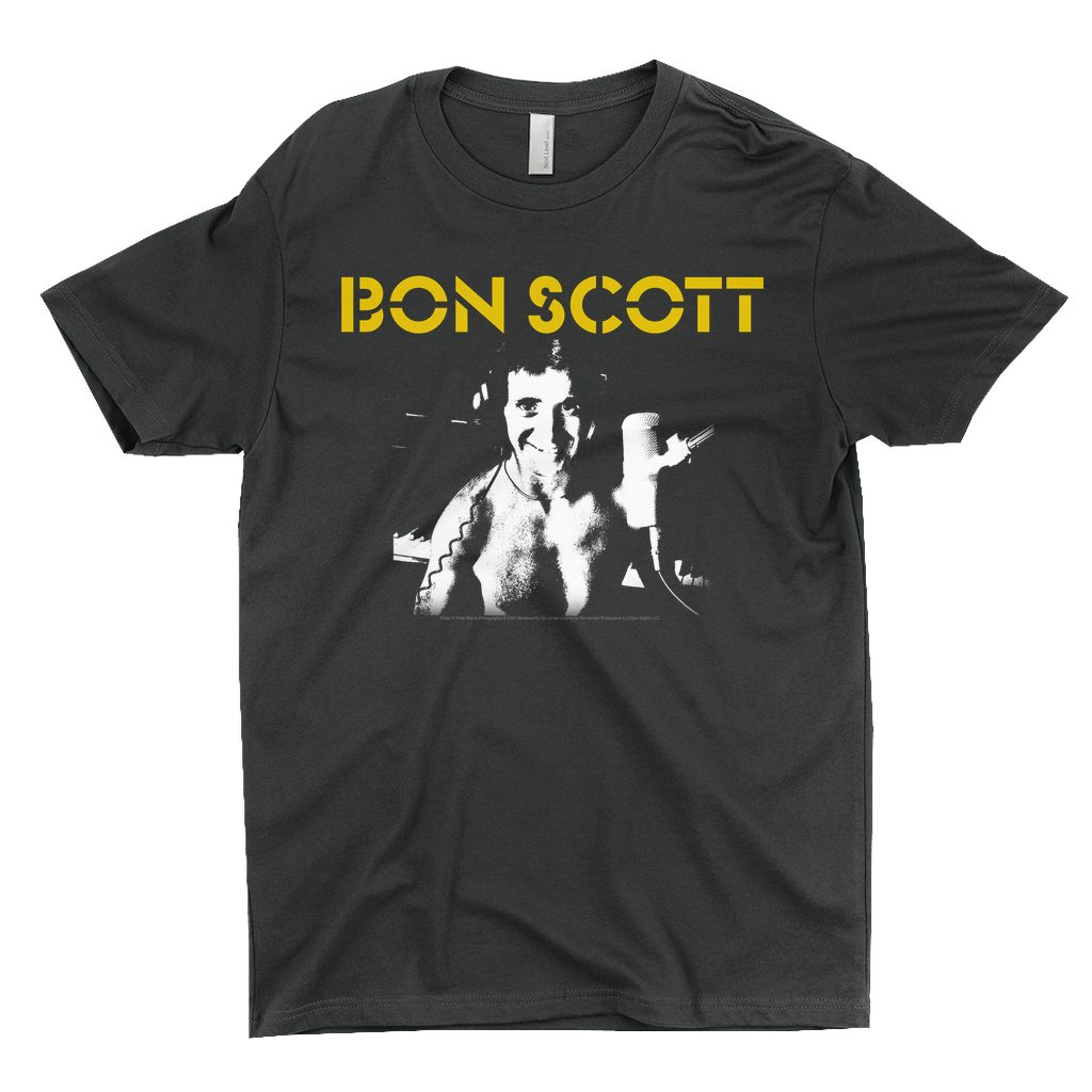 Bon Scott T-Shirt | Black And White With Yellow Stencil Logo Bon Scott ...