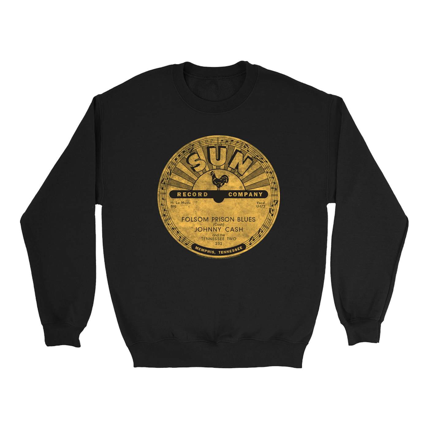 Johnny Cash Sweatshirt | Folsom Prison Blues Record Label Distressed Johnny Cash Sweatshirt