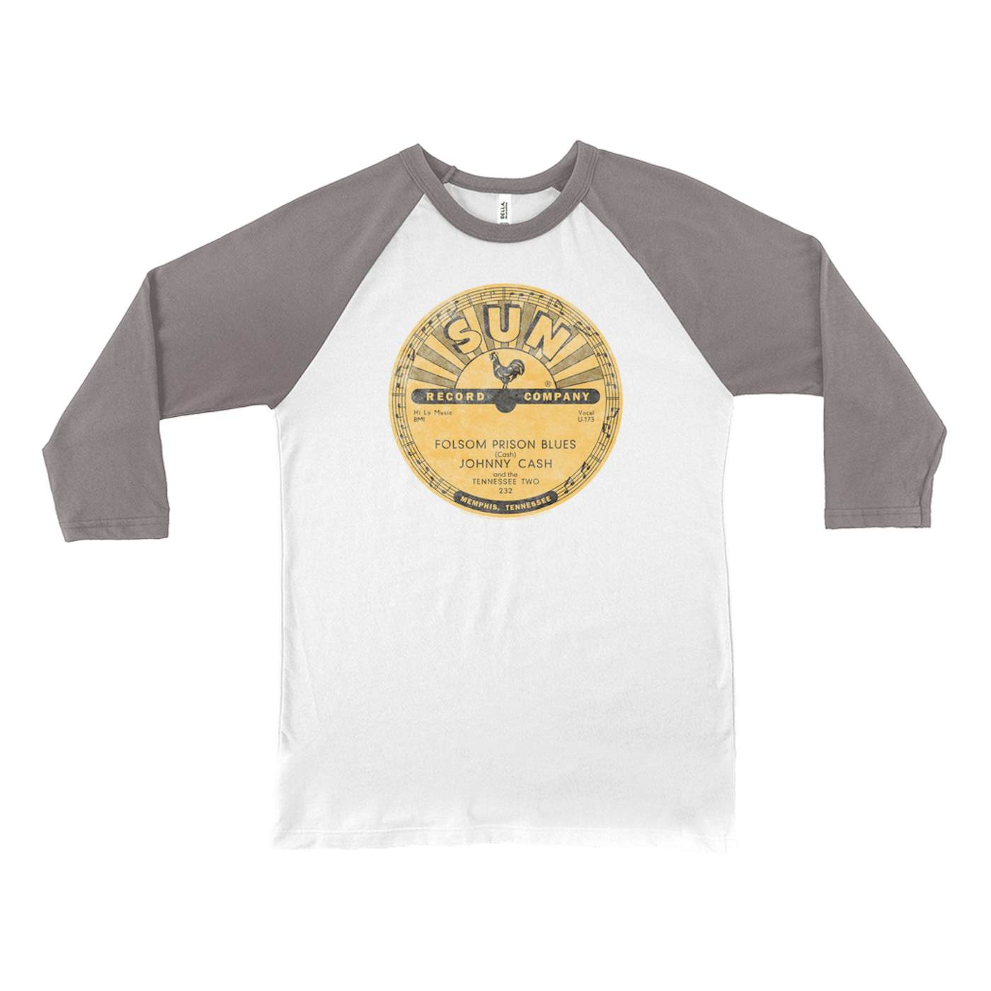 Johnny Cash 3/4 Sleeve Baseball Tee | Folsom Prison Blues Record Label Distressed Johnny Cash Shirt