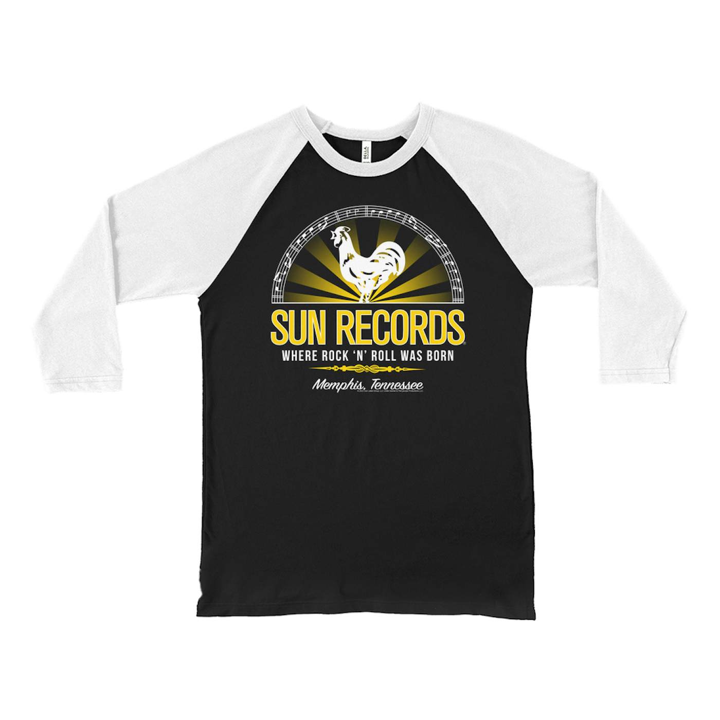 Sun Records 3/4 Sleeve Baseball Tee | Ombre Rooster Where Rock N' Roll Was Born Sun Records Shirt