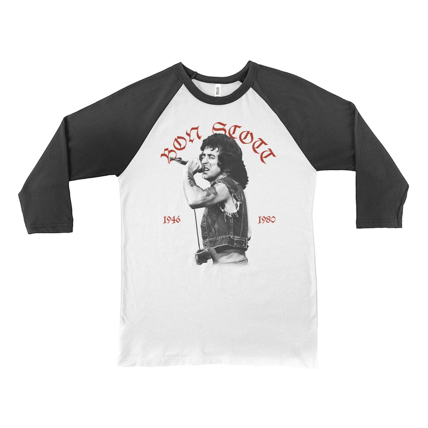 Bon Scott 3/4 Sleeve Baseball Tee | Old English 1946-1980 Bon Scott Shirt