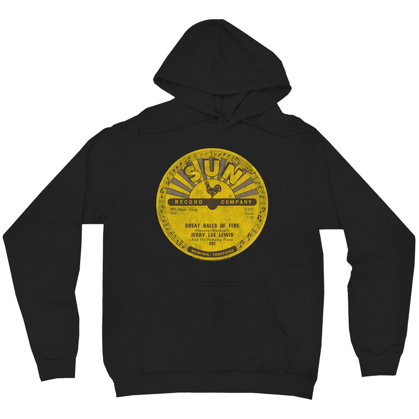 Jerry Lee Lewis Hoodie | Great Balls Of Fire Record Label Distressed Jerry Lee Lewis Hoodie